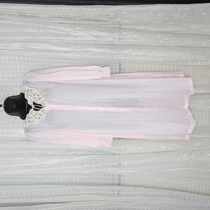 Vintage Union Made Pale Pink Long Sleeve Nightgown, Housecoat W/ Lace Trim SzL